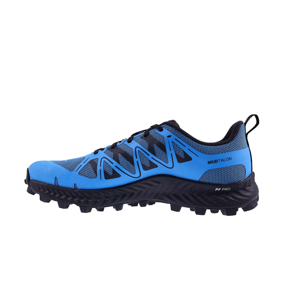 Medial view of the right shoe from a pair of INOV8 Men's Mudtalon™ V2 Running Shoes in the Blue/Black colourway.