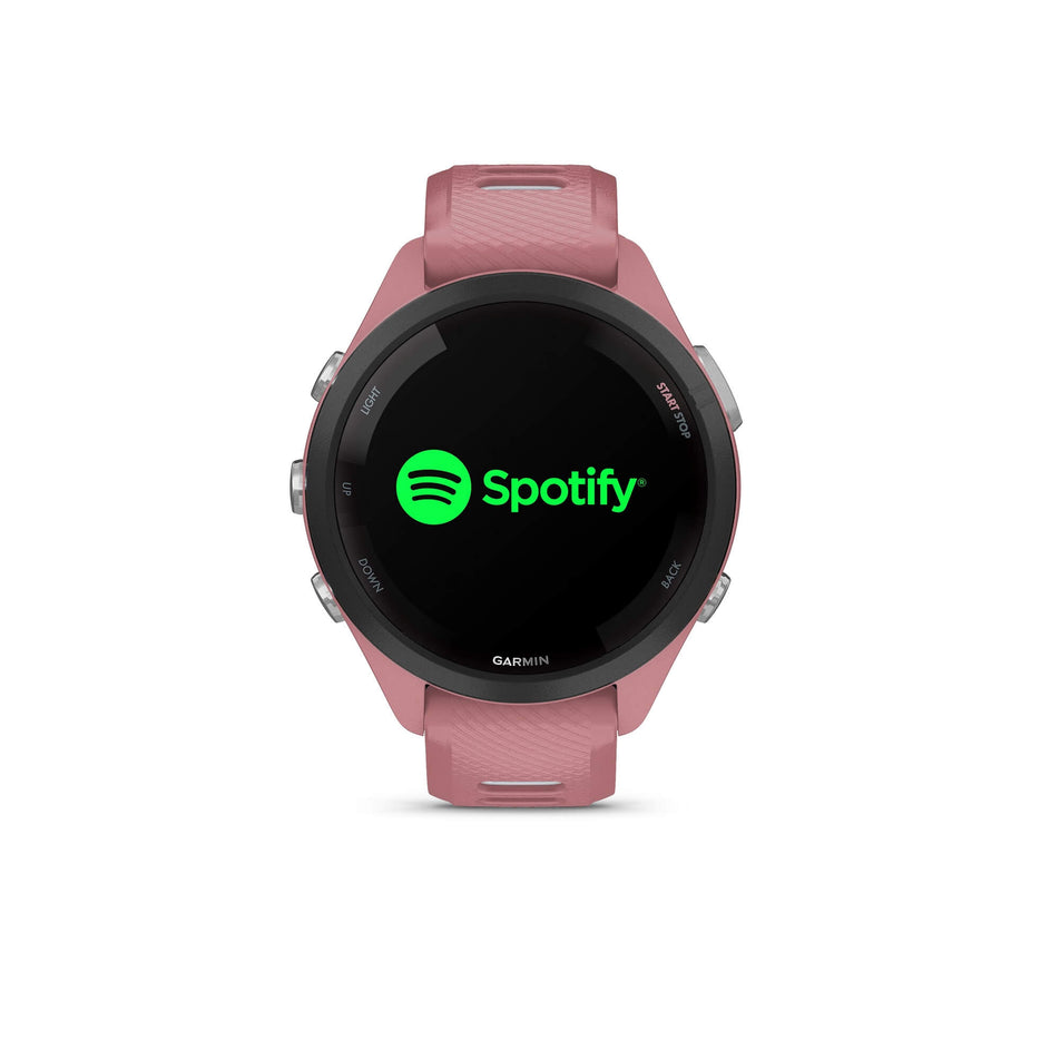 Front view of a Garmin Forerunner 265S Running Smartwatch in the pink colourway. (7909892685986)