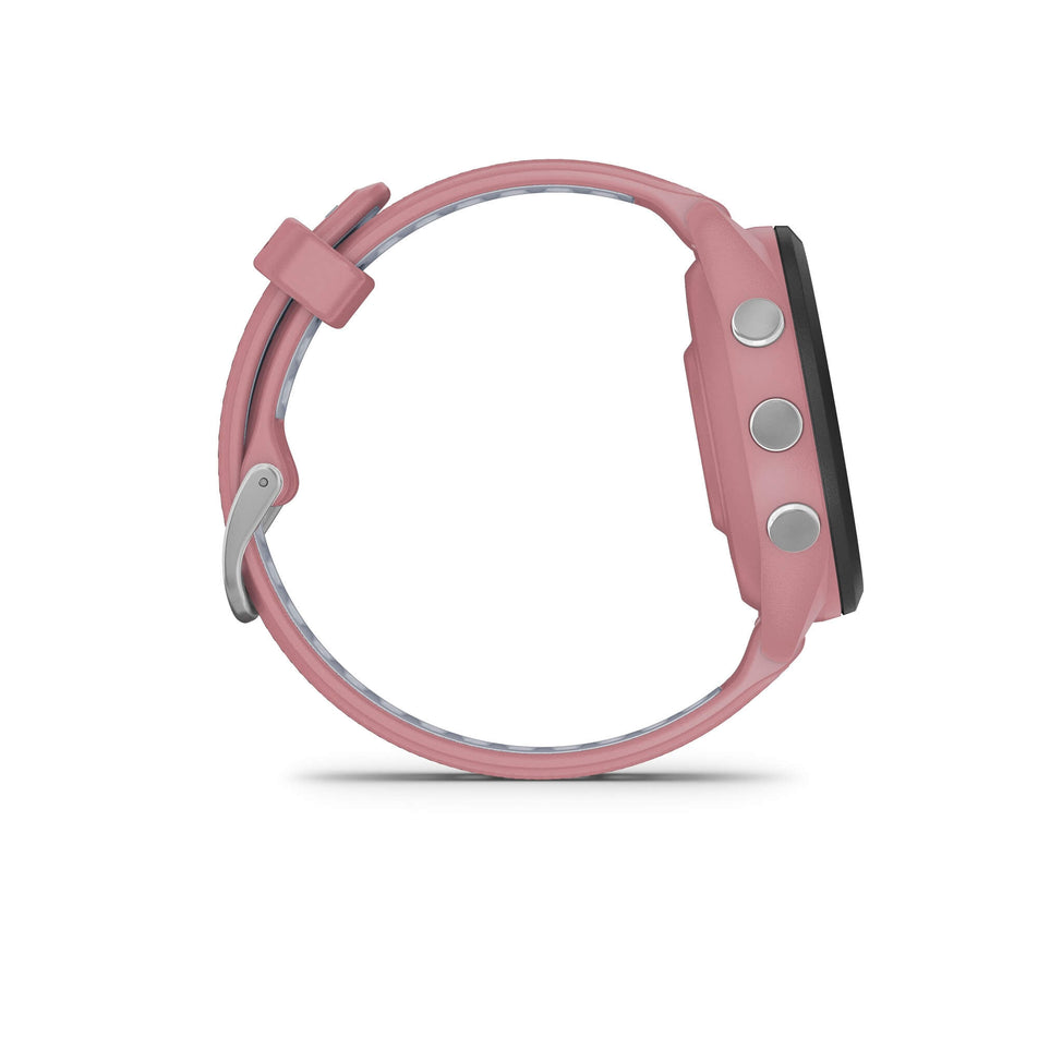 Side view of a Garmin Forerunner 265S Running Smartwatch in the pink colourway. (7909892685986)