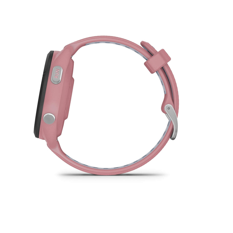 Side view of a Garmin Forerunner 265S Running Smartwatch in the pink colourway. (7909892685986)