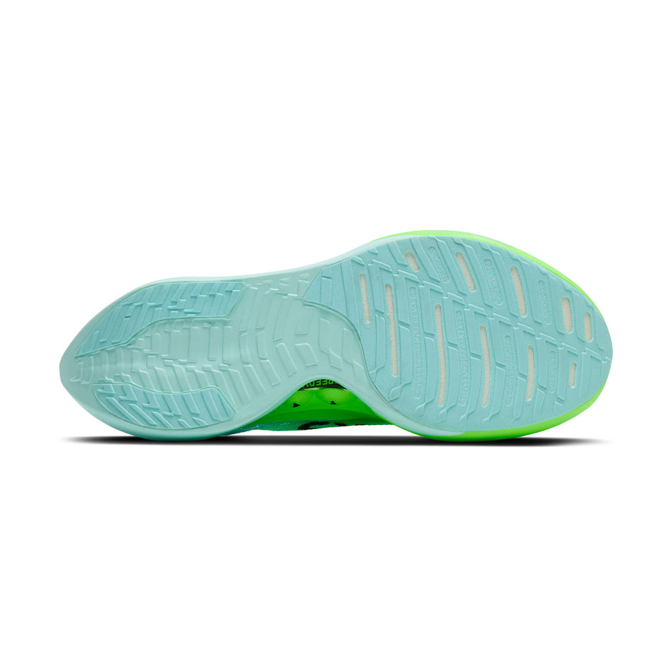 The outsole of the right shoe from a pair of Brooks Unisex Hyperion Elite 5 Running Shoes in the Limpet/Black/Green Gecko colourway.