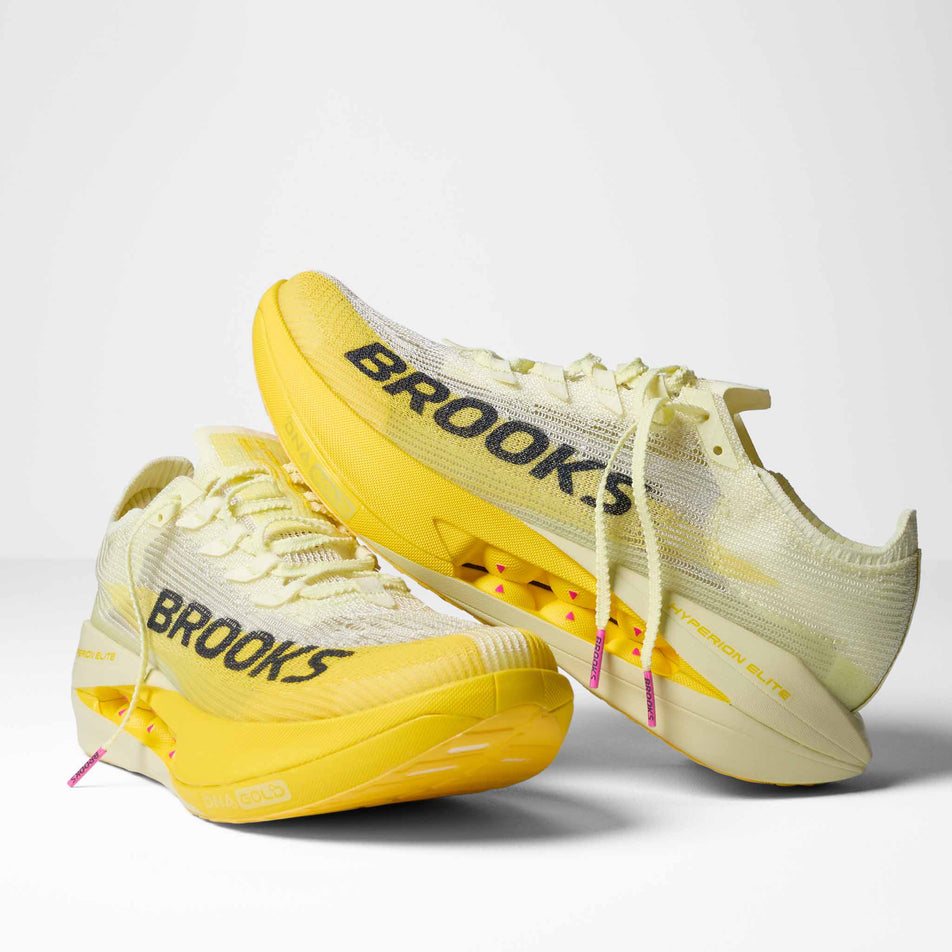 A pair of Brooks Unisex Hyperion Elite 5 Running Shoes in the Luminary/Yellow/Gray colourway.