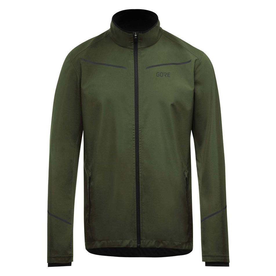 Front view of a GOREWEAR Men's R3 Partial GORE-TEX INFINIUM™ Jacket in the Utility Green colourway (8031308316834)