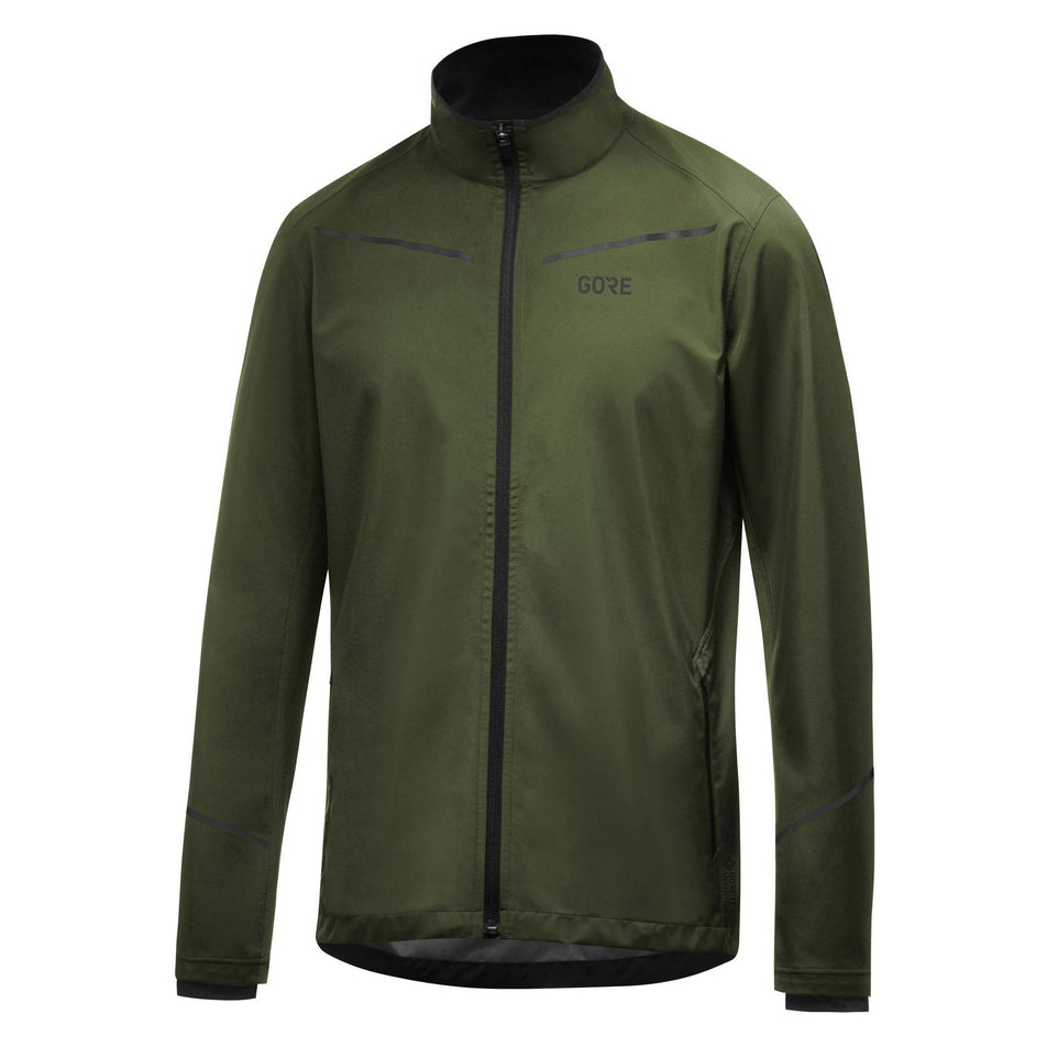Angled front view of a GOREWEAR Men's R3 Partial GORE-TEX INFINIUM™ Jacket in the Utility Green colourway (8031308316834)