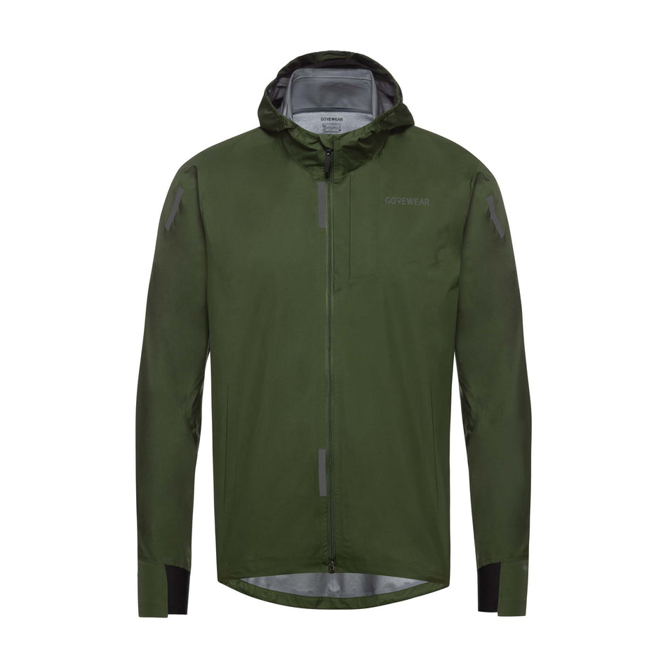 Front view of a GOREWEAR Men's Concurve GORE-TEX Jacket in the Utility Green colourway (8166448300194)