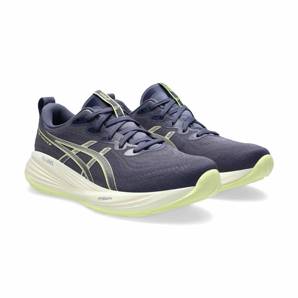 A pair of ASICS Men's Gel-Cumulus 27 Running Shoes in the Indigo Fog/Lucid Yellow colourway. (8671220334754)