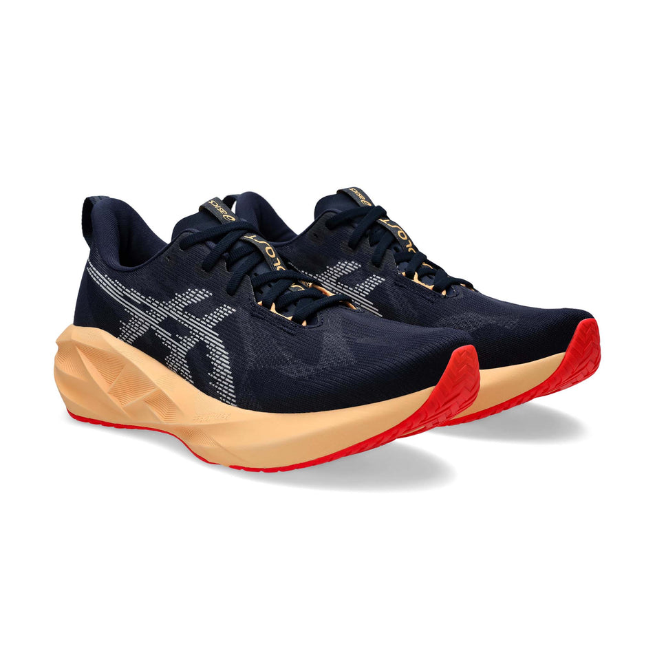 A pair of ASICS Men's Novablast 5 Running Shoes in the Midnight/Orange colourway. (8669077307554)