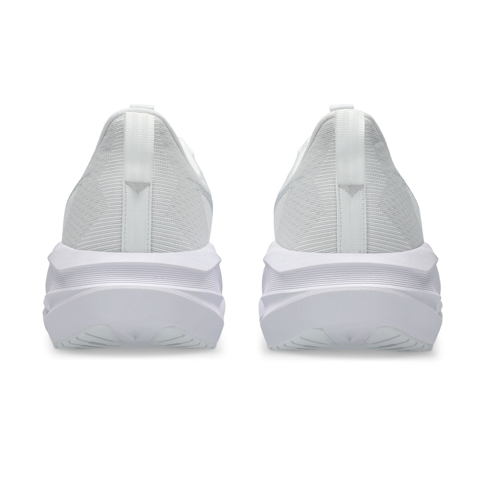 The back of a pair of ASICS Men's Novablast 5 Running Shoes in the White/Piedmont Grey colourway.