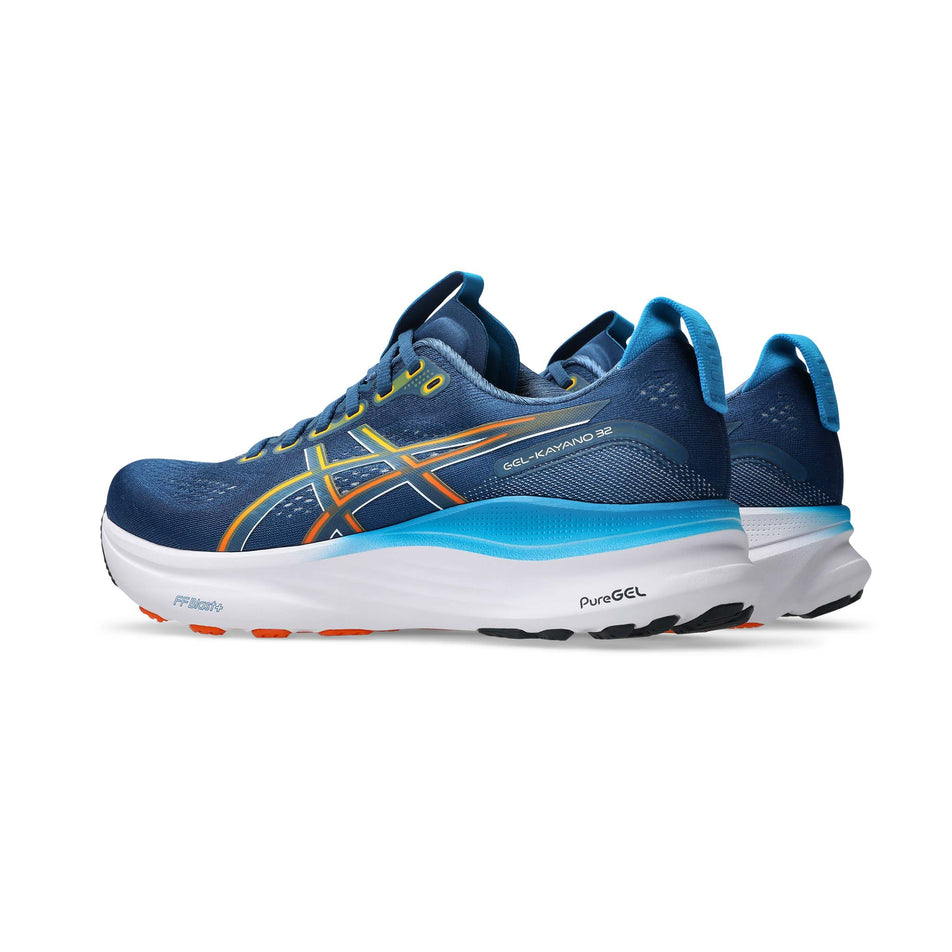 A pair of ASICS Men's Gel-Kayano 32 Running Shoes in the Twilight Blue/Anzu colourway.