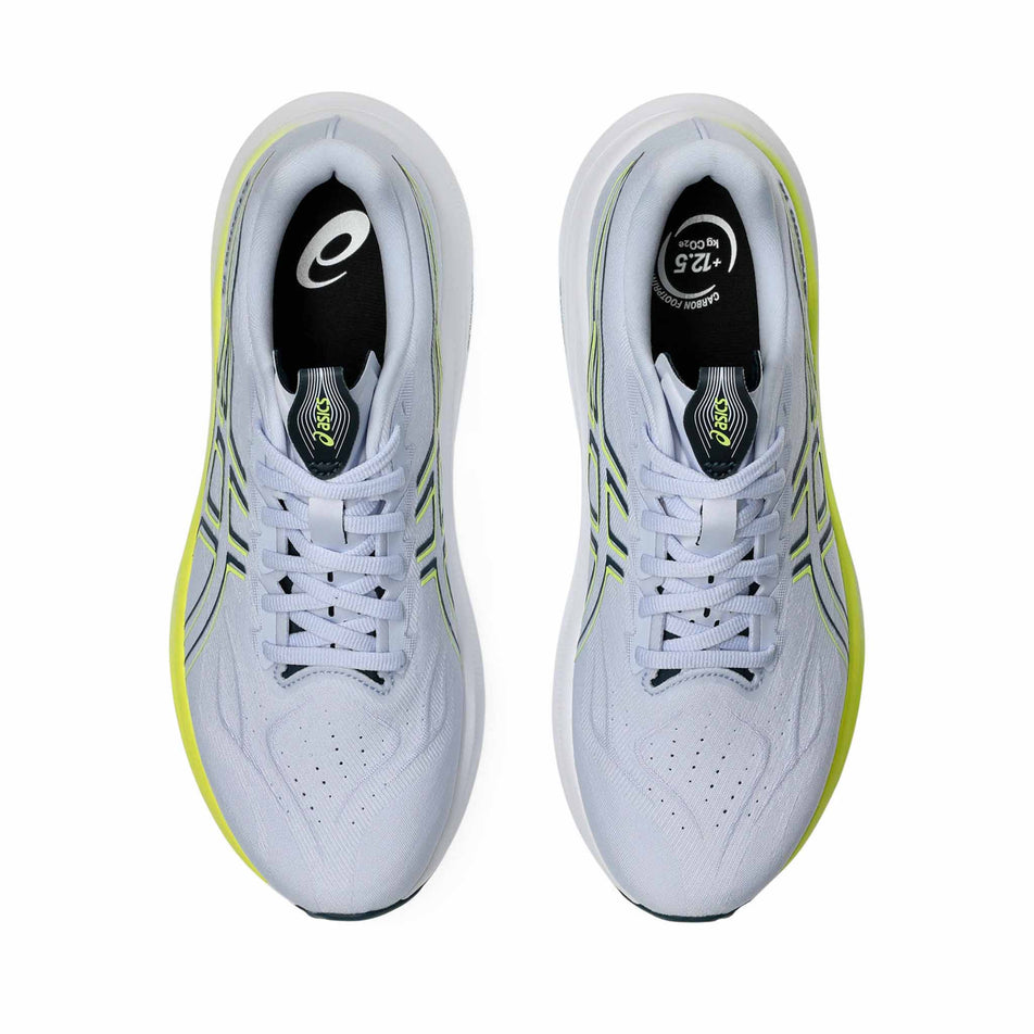 The uppers of a pair of ASICS Men's GT-2000 14 Running Shoes in the Blue Fade/Tranquil Teal colourway. (8668551348386)