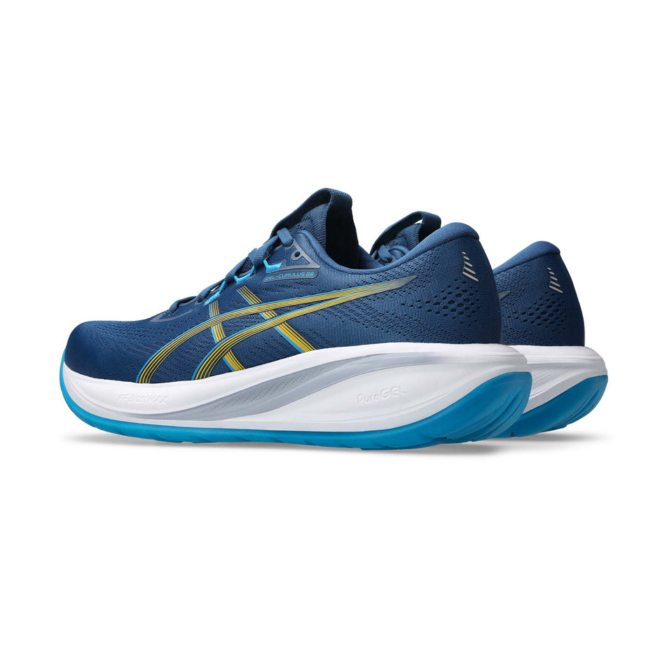 A pair of ASICS Men's Gel-Cumulus 28 Running Shoes in the Twilight Blue/Amabuki colourway.