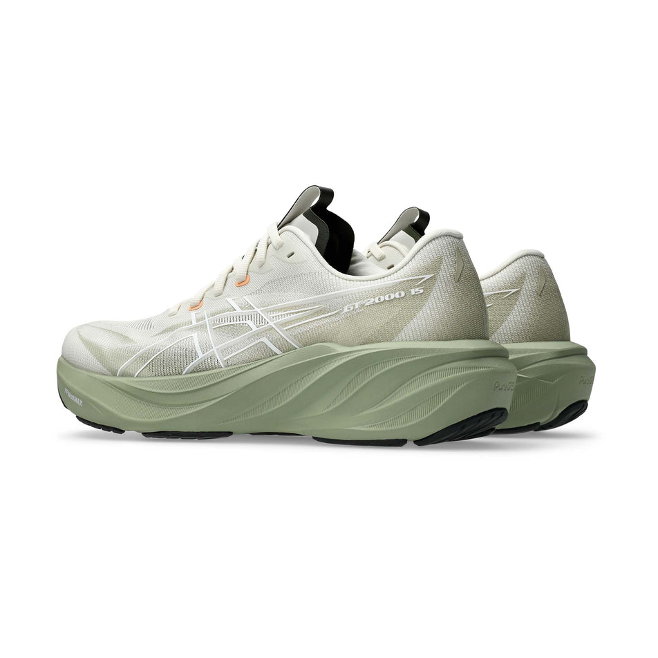 A pair of ASICS Men's GT-2000 15 Running Shoes in the Birch/Khaki Green colourway.