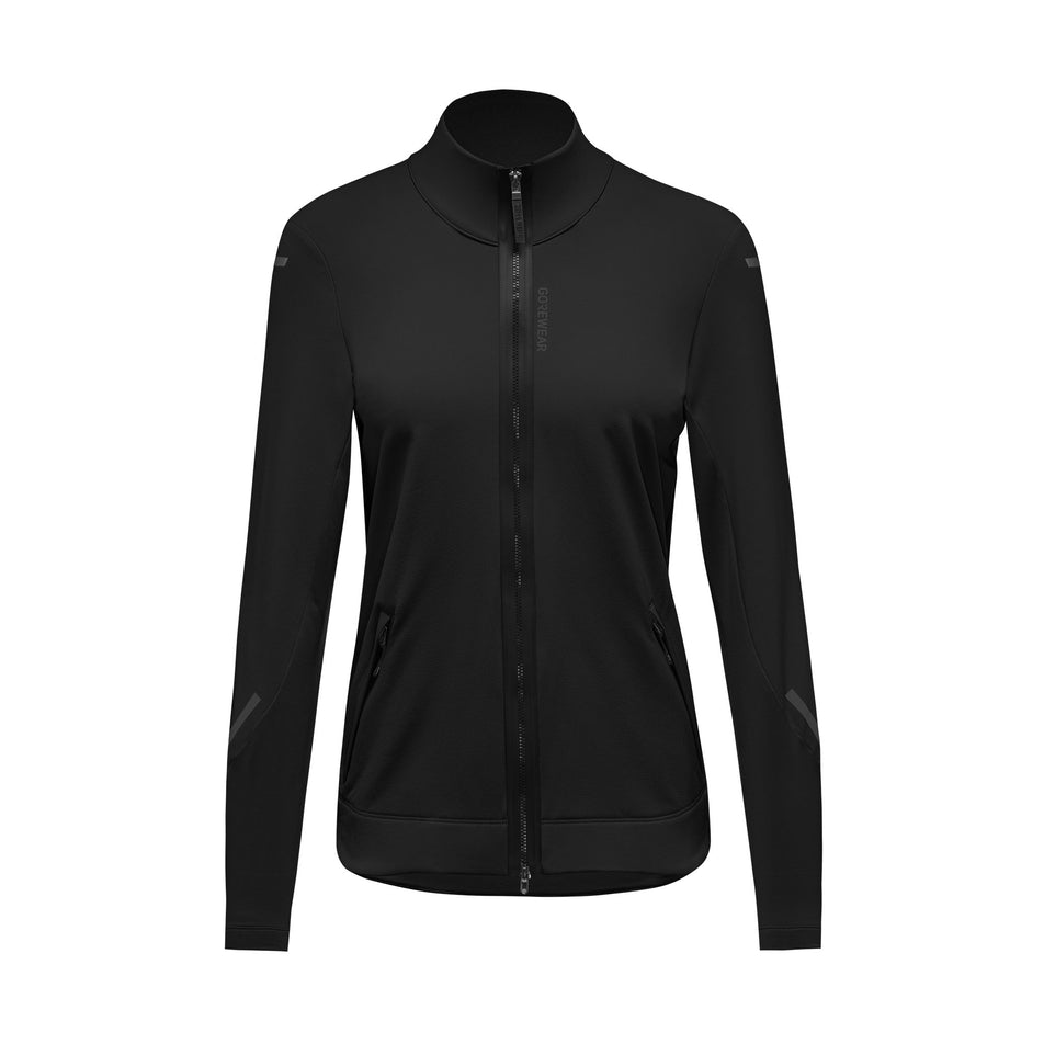 Front view of the GOREWEAR Women's Concurve Thermo Hybrid Jacket in the Black colourway. (8752085106850)