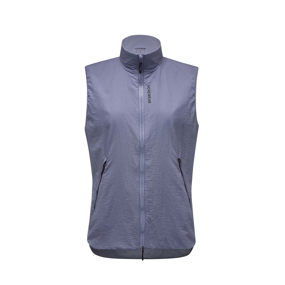 Front view of the GOREWEAR Women's Concurve WINDSTOPPER Insulated Vest in the Amethyst Grey colourway. (8752085926050)