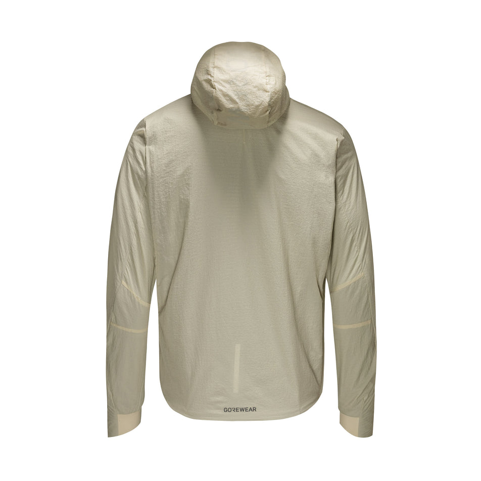 Back view of the GOREWEAR Men's Concurve WINDSTOPPER Insulated Hooded Jacket in the Tech Beige colourway. (8751767945378)