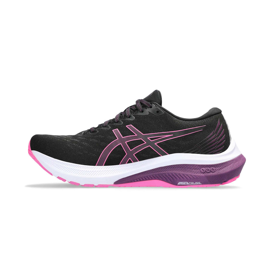 Medial side of the right shoe from a pair of Asics Women's GT-2000 11 Running Shoes in the Black/Hot Pink colourway (7942264881314)