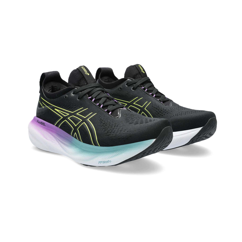 A pair of Asics Women's Gel-Nimbus 25 Running Shoes in the Black/Glow Yellow colourway  (7942267240610)