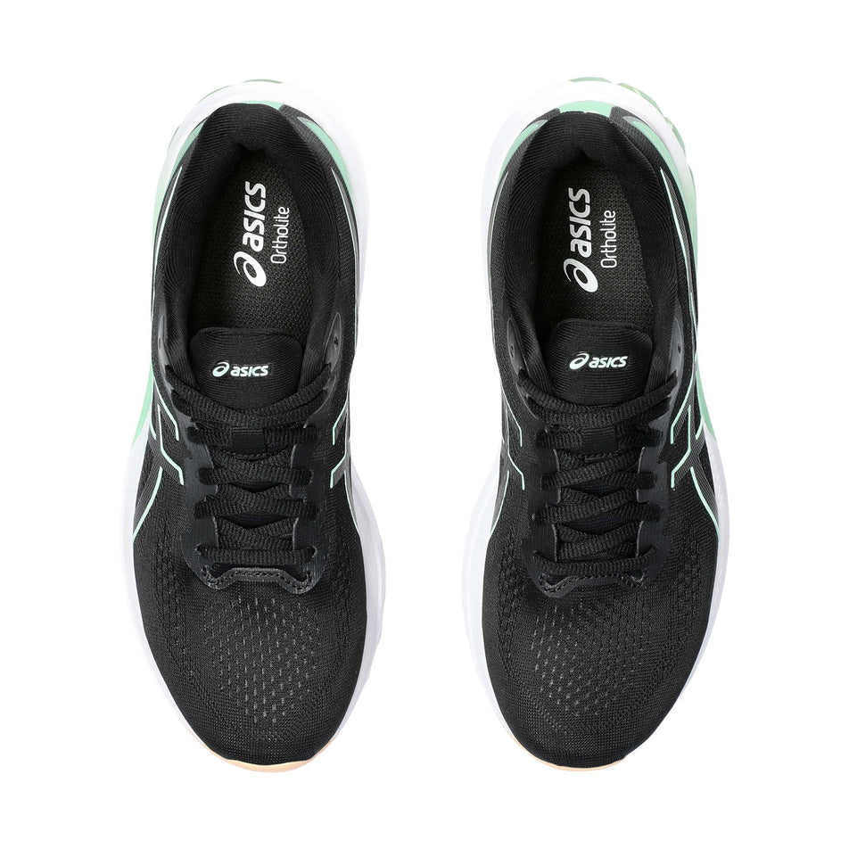 The uppers on a pair of Asics Women's GT-1000 12 Running Shoes in the Black/Mint Tint colourway (8150519218338)