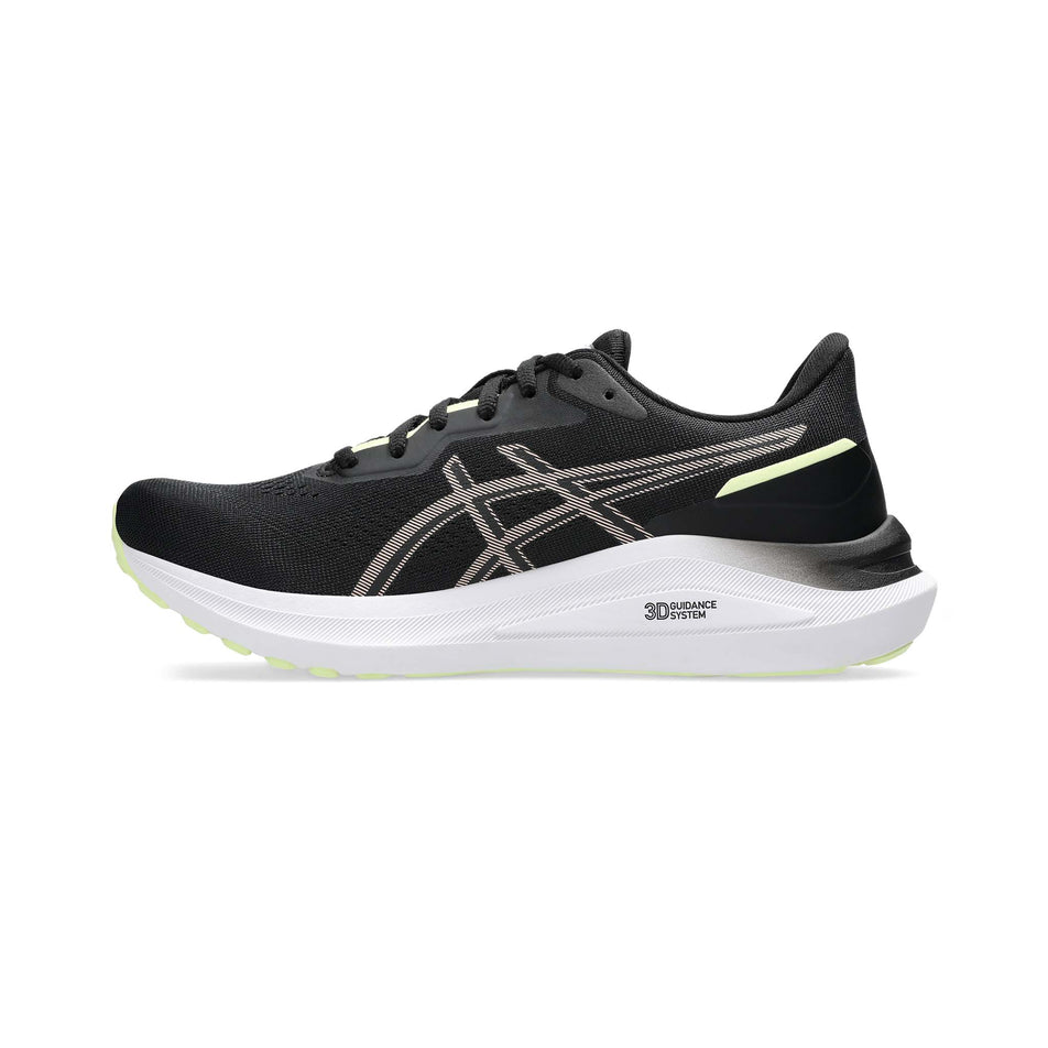 Medial side of the right shoe from a pair of Asics Women's GT-1000 13 Running Shoes in the Black/Breeze colourway. (8555040571554)