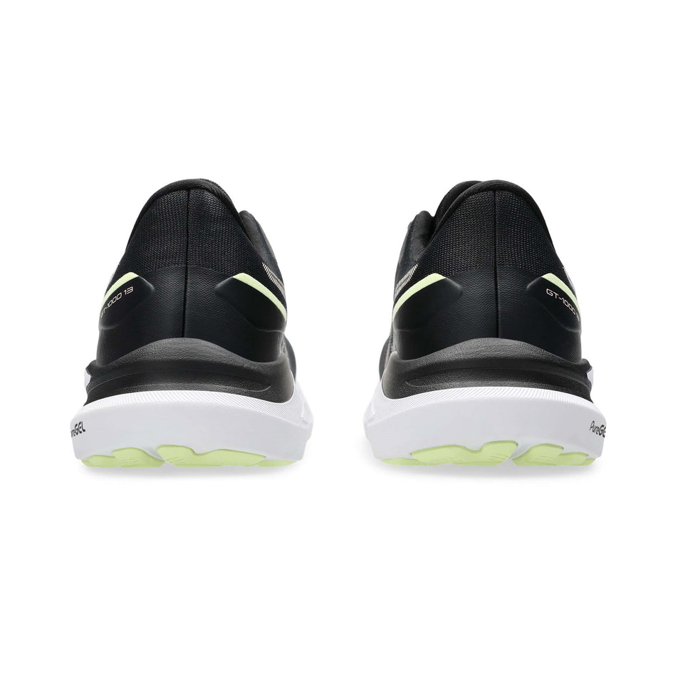 The back of a pair of Asics Women's GT-1000 13 Running Shoes in the Black/Breeze colourway. (8555040571554)