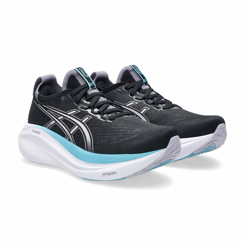 A pair of ASICS Women's Gel-Nimbus 27 Running Shoes in the Black/Dusk Violet colourway. (8680764276898)