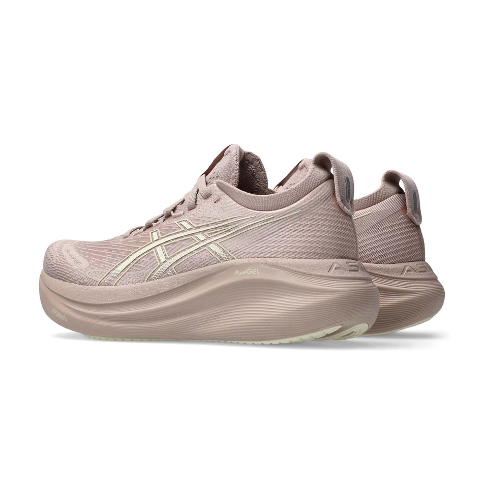 A pair of ASICS Women's Gel-Nimbus 27 Running Shoes in the Fawn/Birch colourway. (8669093331106)