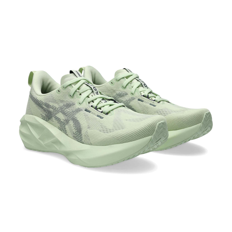 A pair of ASICS Women's Novablast 5 Running Shoes in the Whisper Green/Monument colourway. (8669097984162)