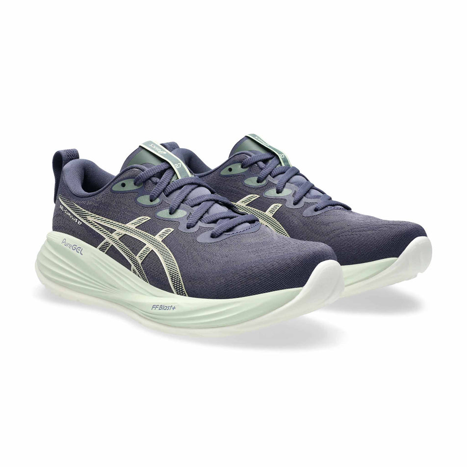 A pair of ASICS Women's Gel-Cumulus 27 Running Shoes in the Indigo Fog/Cream colourway. (8669095657634)