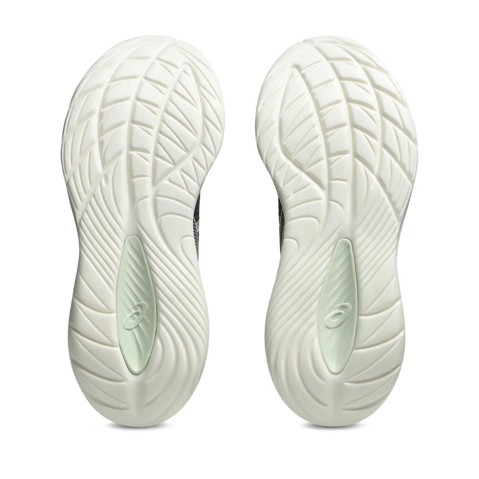 The outsoles of a pair of ASICS Women's Gel-Cumulus 27 Running Shoes in the Indigo Fog/Cream colourway. (8669095657634)