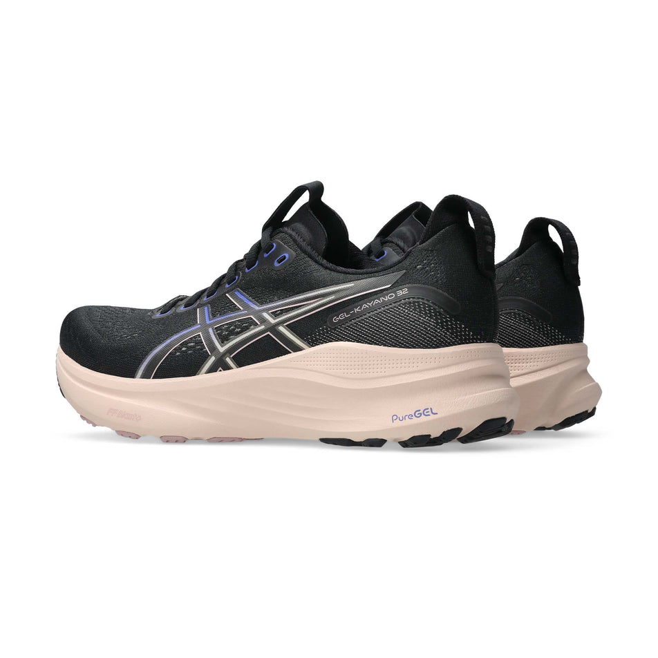 A pair of ASICS Women's Gel-Kayano 32 Running Shoes in the Black/Pearl Pink colourway.