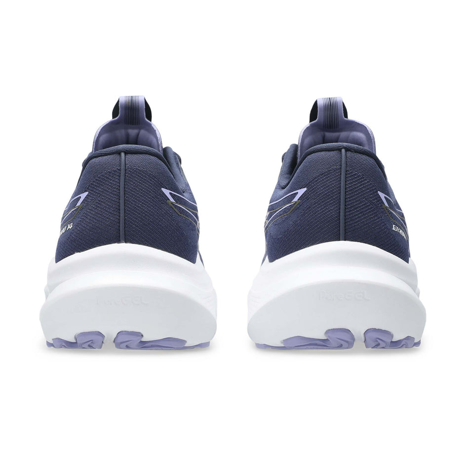 The back of a pair of ASICS Women's GT-2000 14 Running Shoes in the Midnight/Bluebell colourway.