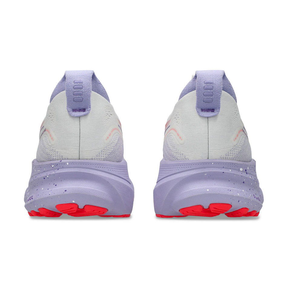 The back of a pair of ASICS Women's Gel-Kayano 32 Tokyo Running Shoes in the Cream/Edo Purple colourway. (8720409428130)
