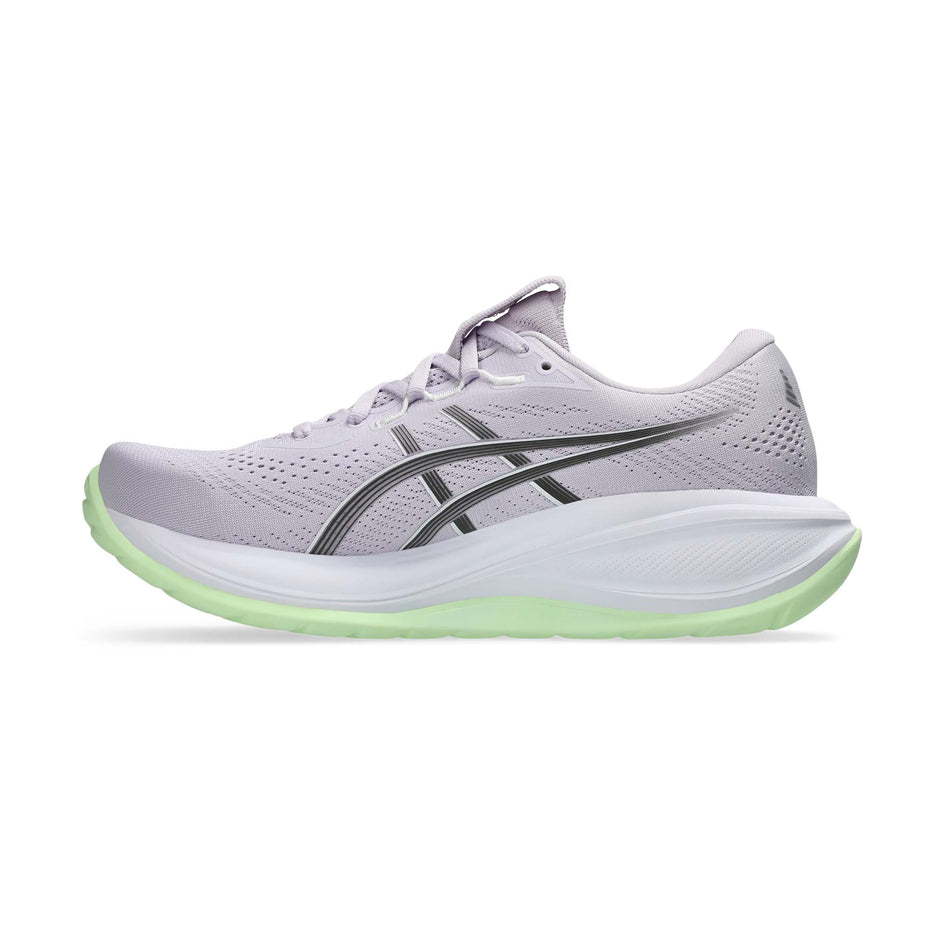Medial view of the right shoe from a pair of ASICS Women's Gel-Cumulus 28 Running Shoes in the Dahlia/Illuminate Yellow colourway.