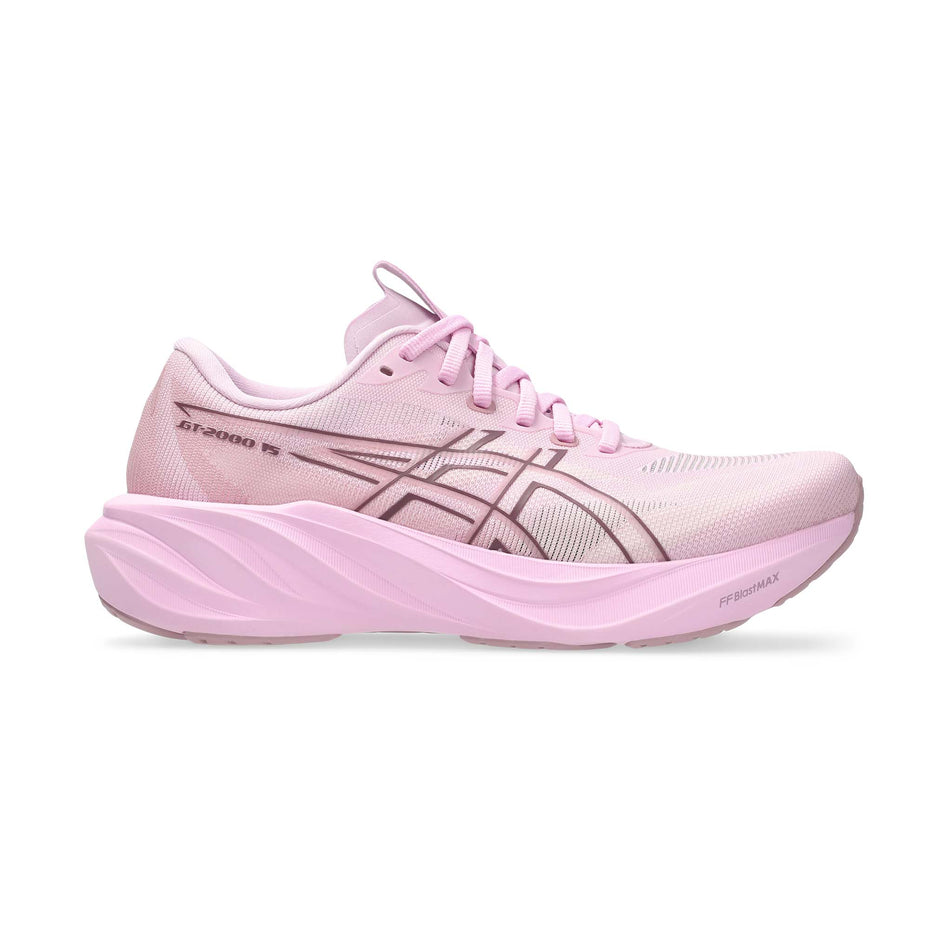 Lateral view of the right shoe from a pair of ASICS Women's GT-2000 15 Running Shoes in the Hazy Lilac/Taro Purple colourway.