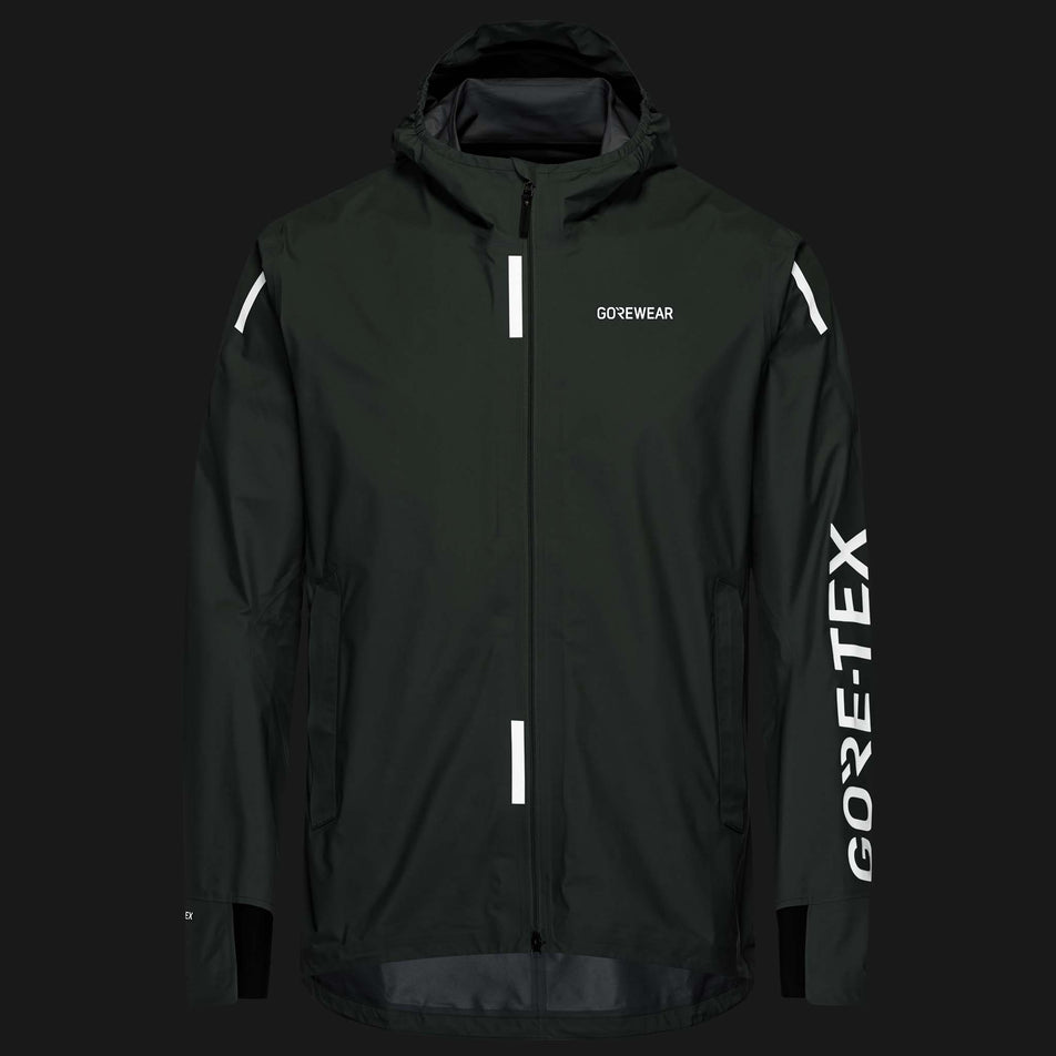 The reflective details on the GOREWEAR Men's Concurve GORE-TEX Logo Jacket in the Slate Green colourway.