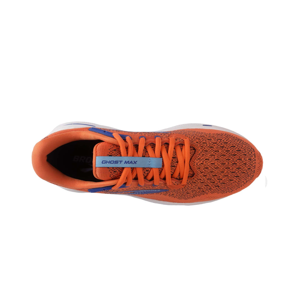 The upper of the right shoe from a pair of Brooks Men's Ghost Max Running Shoes in the Red Orange/Black/Surf The Web colourway (8104446886050)