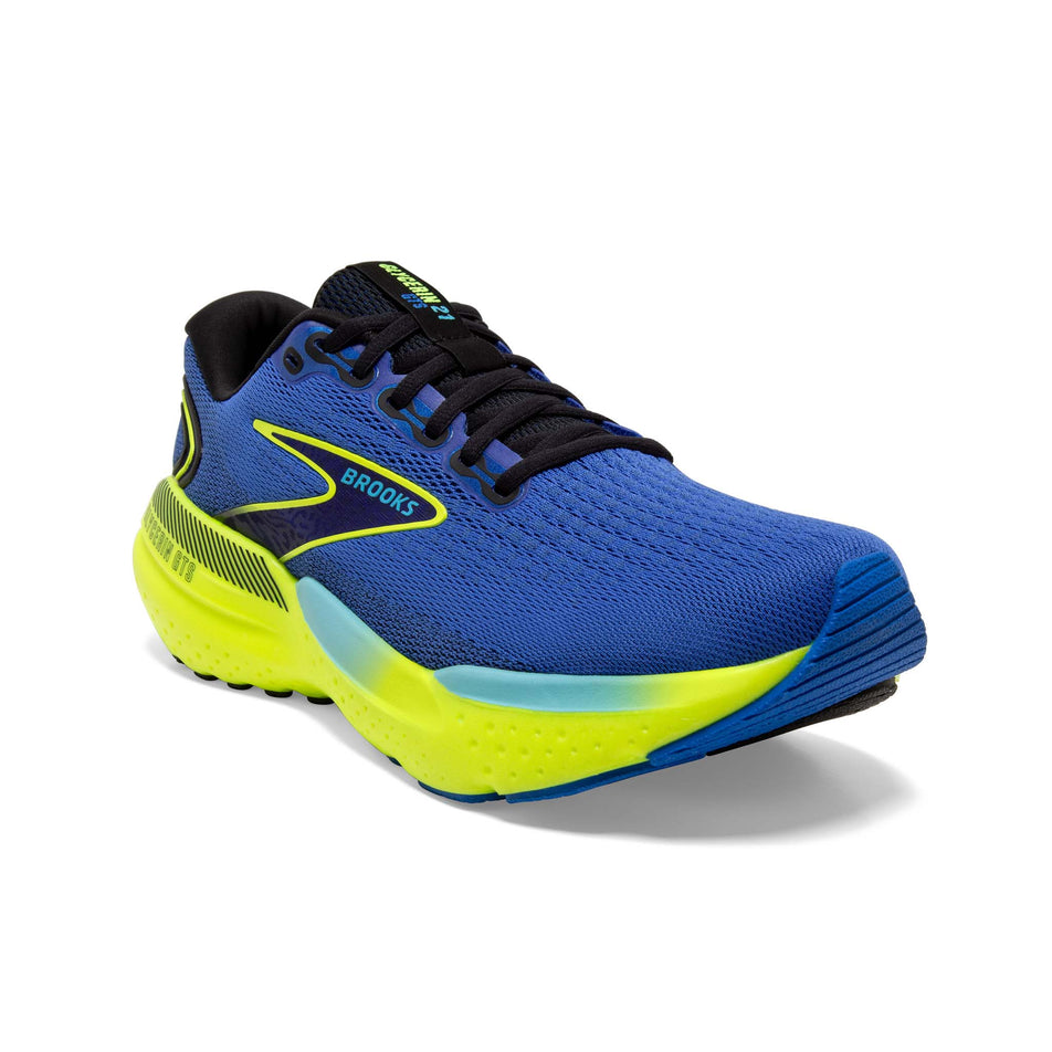 Lateral side of the right shoe from a pair of Brooks Men's Glycerin GTS 21 Running Shoes in the Blue/Nightlife/Black colourway (8153504678050)