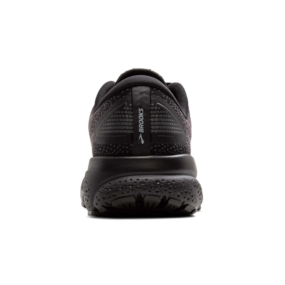 Back of the right shoe from a pair of Brooks Men's Ghost 16 GORE-TEX Running Shoes in the Black/Black/Ebony colourway. (8472771461282)