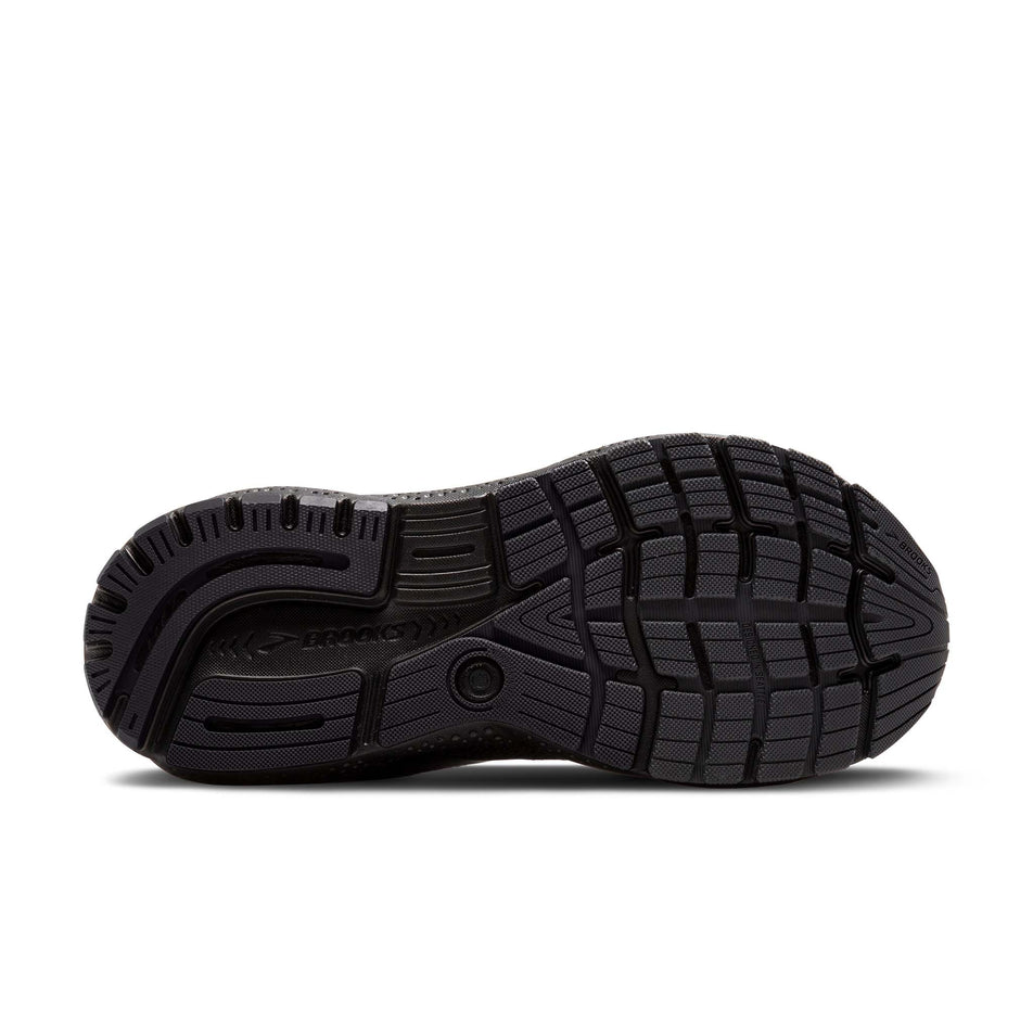 Outsole of the right shoe from a pair of Brooks Men's Ghost 16 GORE-TEX Running Shoes in the Black/Black/Ebony colourway. (8472771461282)