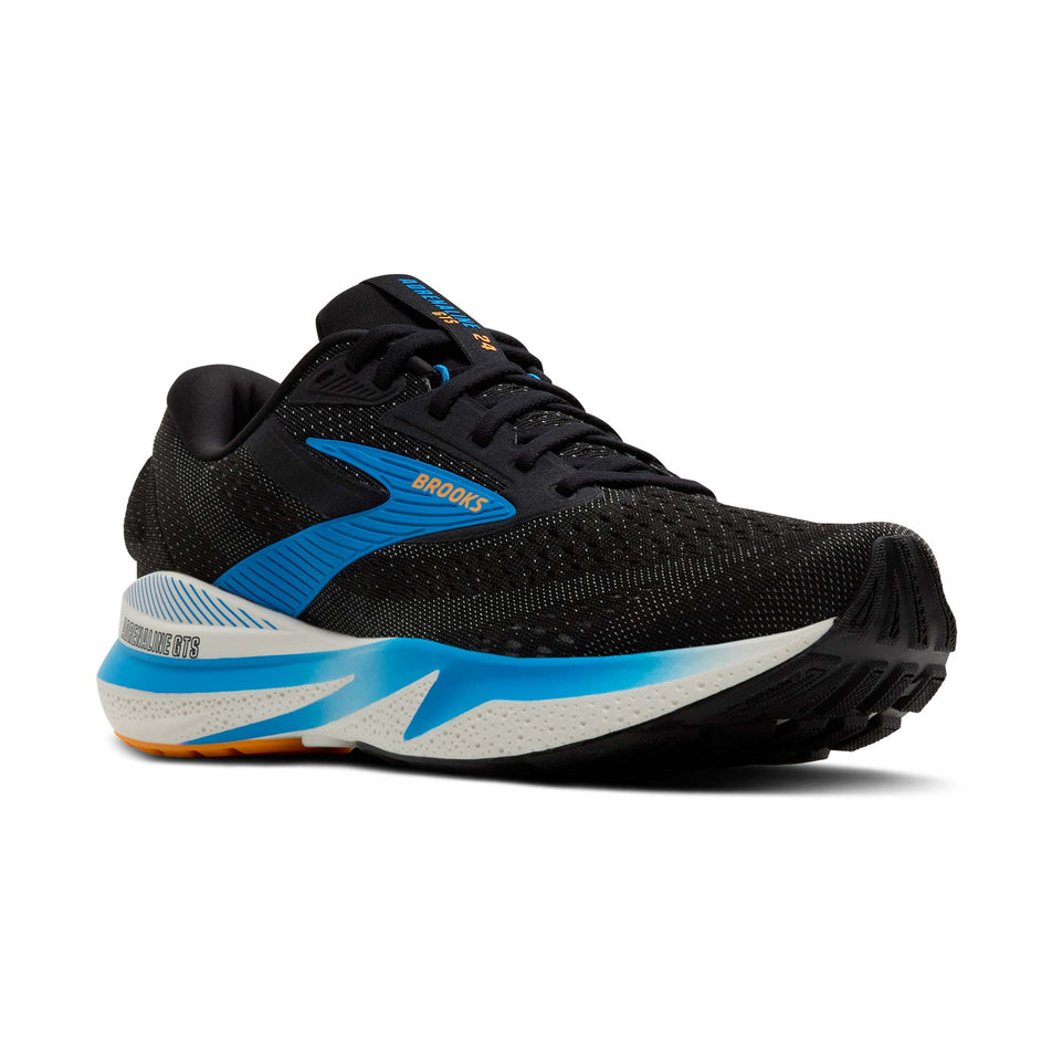 Lateral view of the right shoe from a pair of Brooks Men's Adrenaline GTS 24 Running Shoes in the Black/Ebony/Cloissonne colourway. (8647811170466)