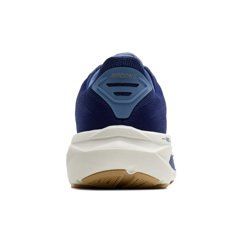 The back of the right shoe from a pair of Brooks Men's Ghost 17 Running Shoes in the Beacon Blue/Moonlight/Starfish colourway.