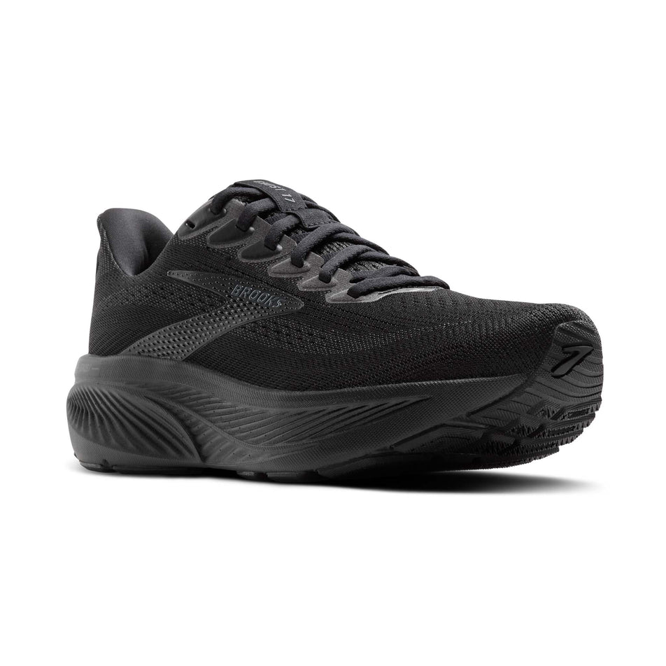 Lateral view of the right shoe from a pair of Brooks Men's Ghost 17 2E Running Shoes in the Black/Black/Ebony colourway. (8647791509666)