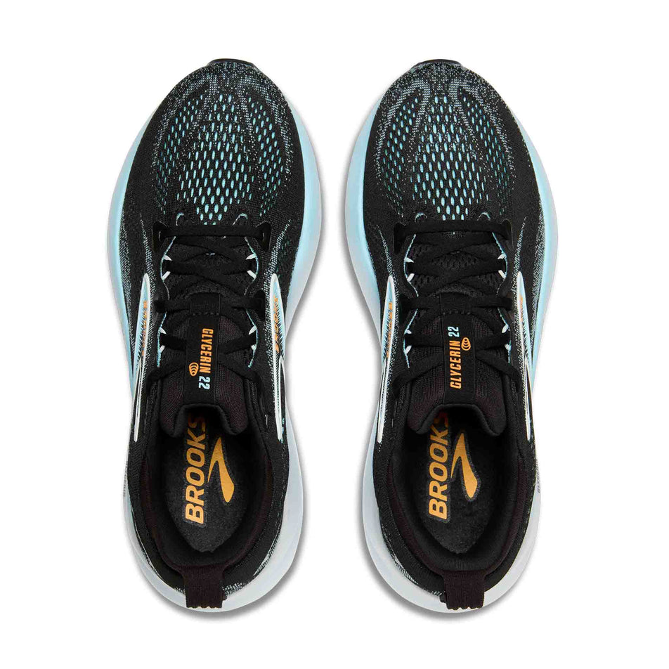 A pair of Brooks Men's Glycerin 22 Running Shoes in the Black/Atomizer/Blazing Orange colourway. (8647699529890)
