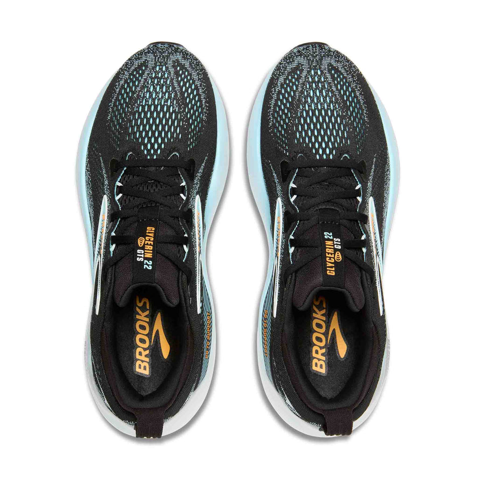 A pair of Brooks Men's Glycerin GTS 22 Running Shoes in the Black/Atomizer/Blazing Orange colourway. (8647799701666)