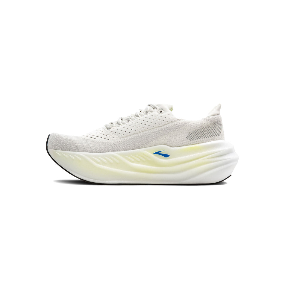 Medial view of the right shoe from a pair of Brooks Men's Glycerin Max Running Shoes in the Grey/Black/Nightlife colourway. (8500125073570)