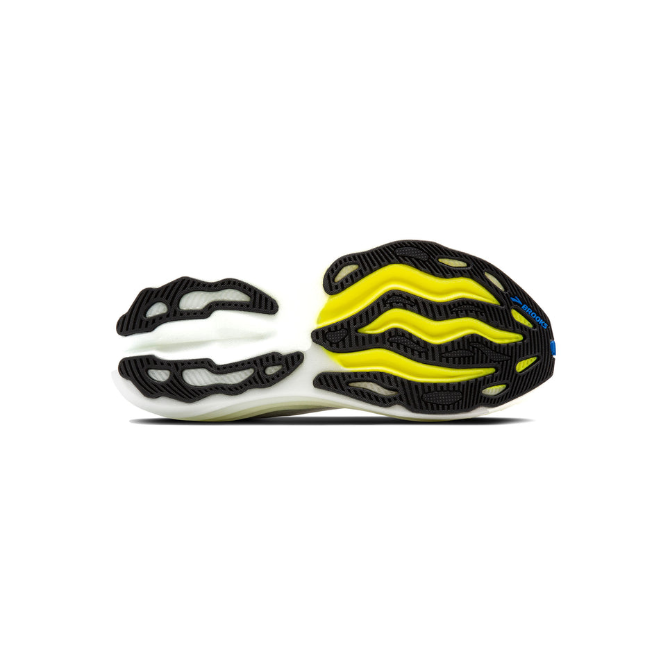 The outsole of the right shoe from a pair of Brooks Men's Glycerin Max Running Shoes in the Grey/Black/Nightlife colourway. (8500125073570)