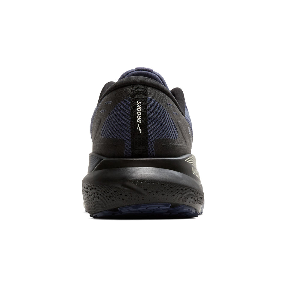 The back of the right shoe from a pair of Brooks Men's Adrenaline GTS 24 GTX Running Shoes in the Black/Nightshadow/Coconut colourway. (8649465561250)