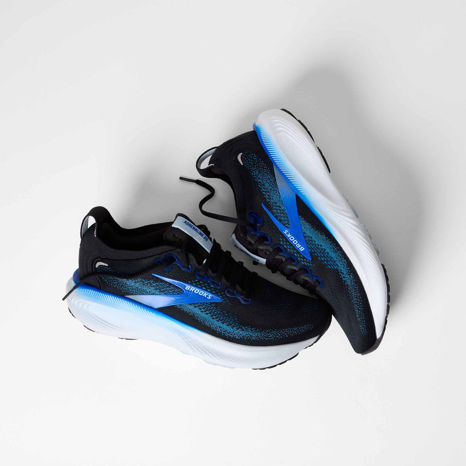 A pair of Brooks Men's Adrenaline GTS 25 Running Shoes in the Black/Blue/Nantucket Bree colourway.