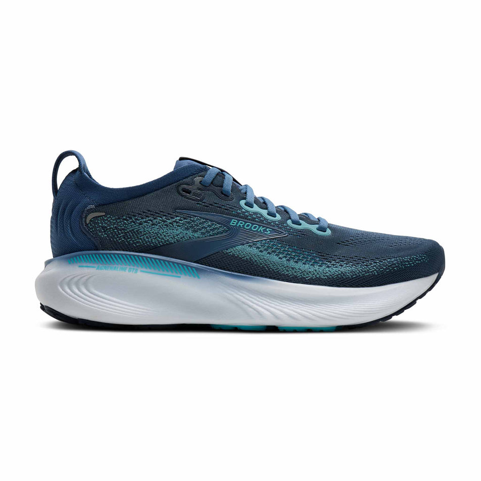Lateral view of the right shoe from a pair of Brooks Men's Adrenaline GTS 25 2E Running Shoes in the Spellbound/Moonlight/Ipanema colourway.
