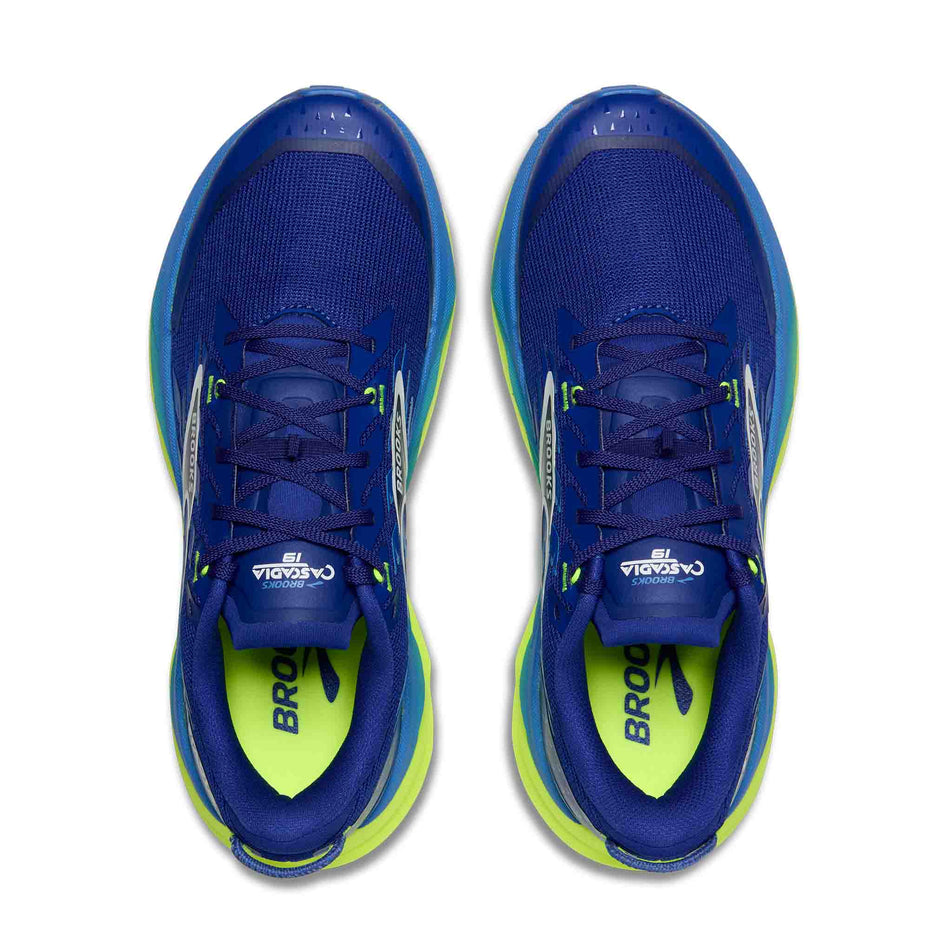 A pair of Brooks Men's Cascadia 19 Running Shoes in the Surf the Web/Nightlife/White colourway. (8651053662370)